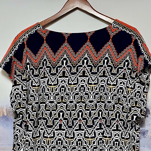 LAUNDRY by SHELLI SEGAL Aztec Shift Dress‎ Size L Mandarin Red Multi Liquid Knit - Picture 8 of 16